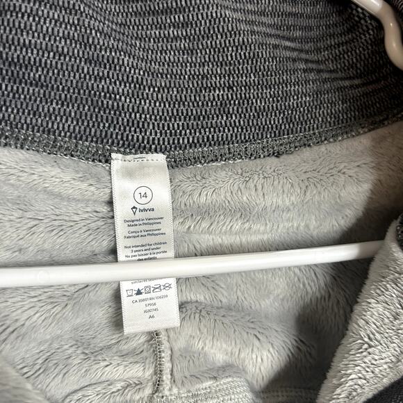 Ivivva Lululemon Shiver Stopper Fleece Pullover Girls Size 14 Gray Herringbone - Picture 4 of 6